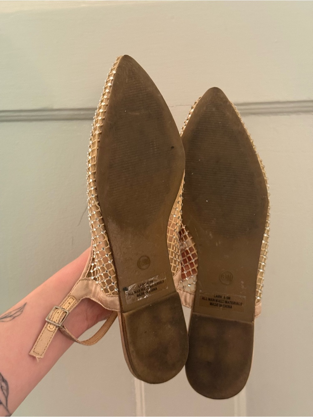 Beige Rhinestone Mesh Slingback Flats - Picture 3 of 5